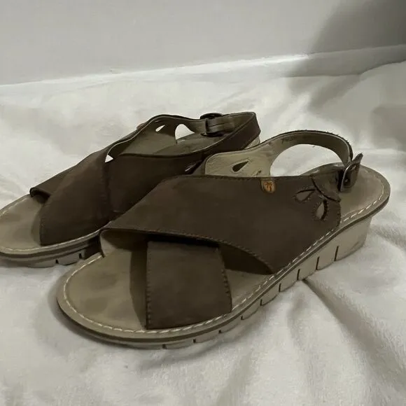 Jungle Women Sandals Size 10.5 - 11 EU 41 Brown Nubuck Leather Wedge Strappy