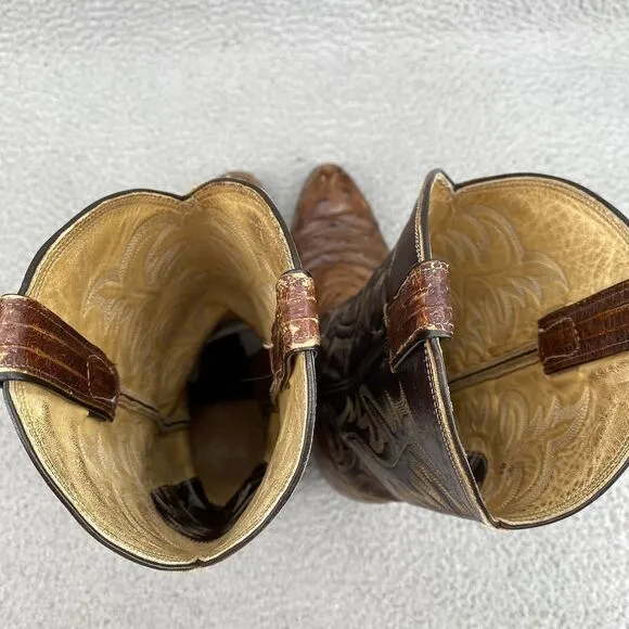 Justin Boots Men's 7.5/8 Tan Brown Cowboy‎ Ostrich Shoes Western Cuban Heel USA