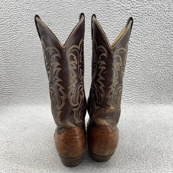 Justin Boots Men's 7.5/8 Tan Brown Cowboy‎ Ostrich Shoes Western Cuban Heel USA