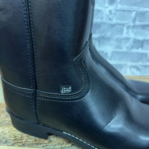 Justin Boots Temple Round Toe Cowboy Black Casual Boots JB3000 Mens Size 9‎ EE