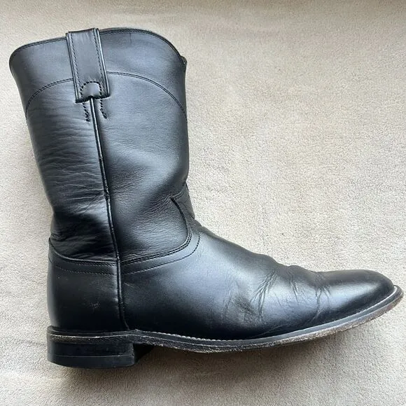 Justin Comb Last Style 3133 Black Leather Roper Western Cowboy Boots Men’s 8.5 D