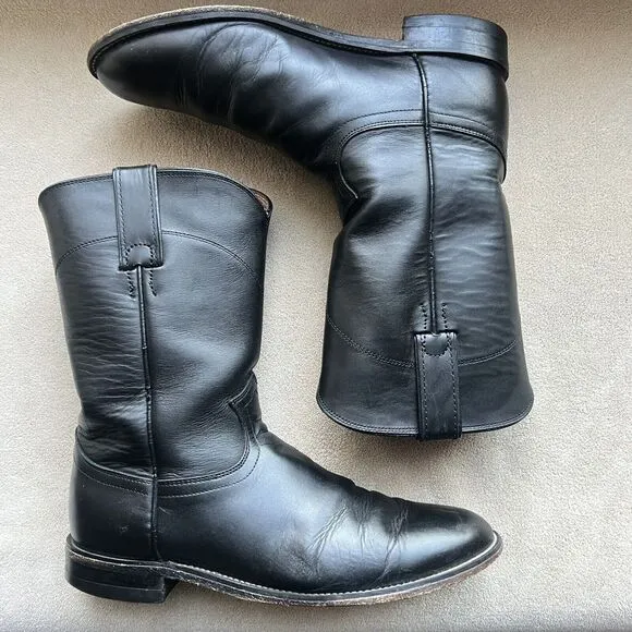 Justin Comb Last Style 3133 Black Leather Roper Western Cowboy Boots Men’s 8.5 D