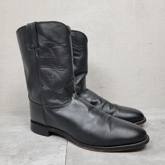 Justin Cowboy Boots 13 D Black Leather Roper Western Rodeo 3133 Rockabilly Ranch