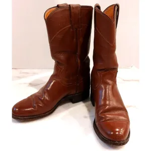 Justin Ropers Womens Sz 4.5 C Round Toe Brown Leather Western Cowboy Boots L3802