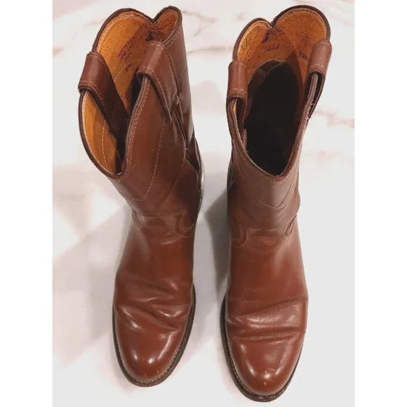 Justin Ropers Womens Sz 4.5 C Round Toe Brown Leather Western Cowboy Boots L3802
