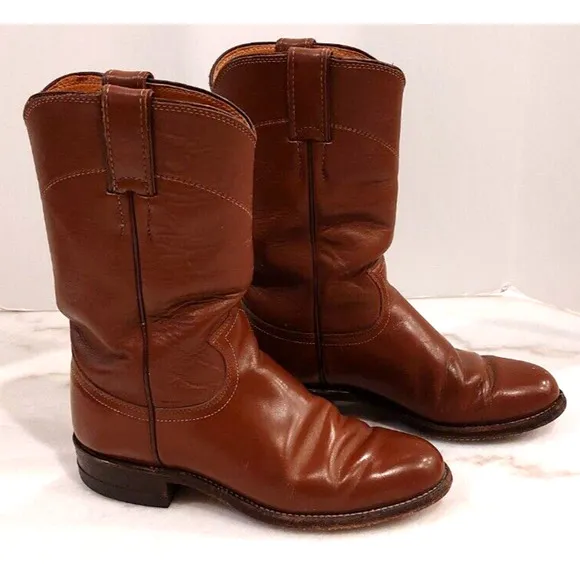 Justin Ropers Womens Sz 4.5 C Round Toe Brown Leather Western Cowboy Boots L3802