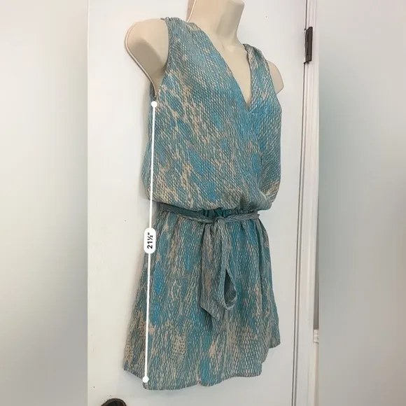 Karina Grimaldi Blue Snake Print Silk Mini Dress Belted 100% Silk Size XS