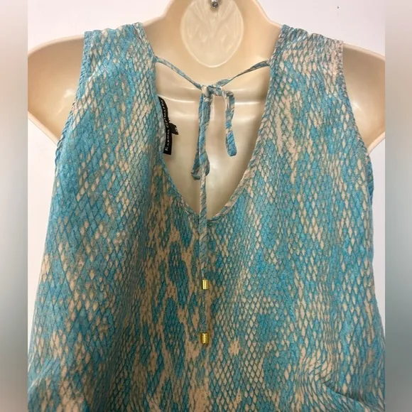 Karina Grimaldi Blue Snake Print Silk Mini Dress Belted 100% Silk Size XS
