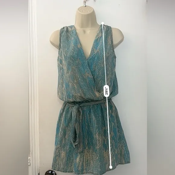Karina Grimaldi Blue Snake Print Silk Mini Dress Belted 100% Silk Size XS