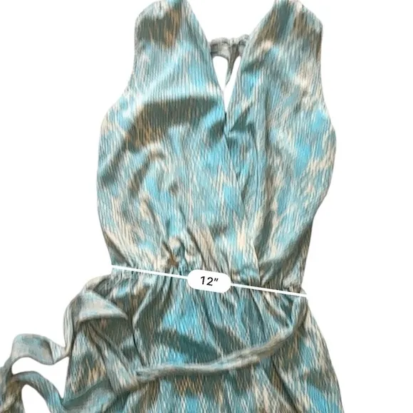 Karina Grimaldi Blue Snake Print Silk Mini Dress Belted 100% Silk Size XS