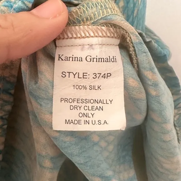 Karina Grimaldi Blue Snake Print Silk Mini Dress Belted 100% Silk Size XS