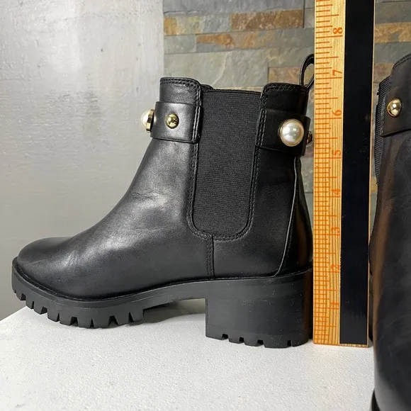 Karl Lagerfeld Paris Womens Pola Black Chelsea Boots 7.5 Med Y2K Gothic Clunky