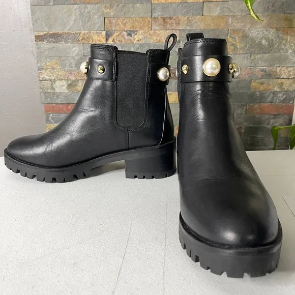Karl Lagerfeld Paris Womens Pola Black Chelsea Boots 7.5 Med Y2K Gothic Clunky