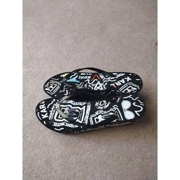 Karl Lagerfeld Women's Nola Graffiti Multicolor‎ Wedge Slides Size 10