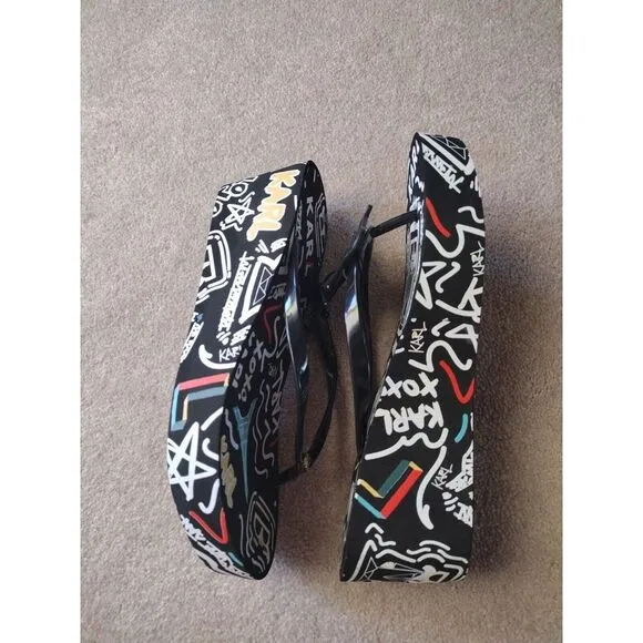 Karl Lagerfeld Women's Nola Graffiti Multicolor‎ Wedge Slides Size 10