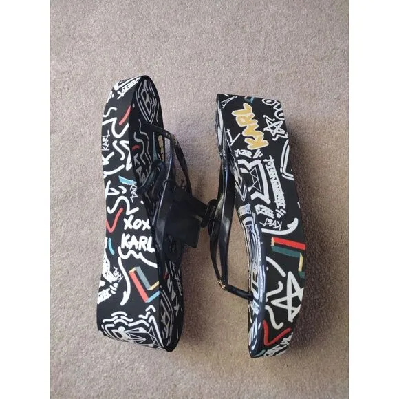 Karl Lagerfeld Women's Nola Graffiti Multicolor‎ Wedge Slides Size 10