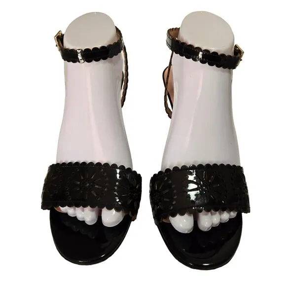 Kate Spade Iago Laser Cutout Wedge Sandals Black Patent Leather Size 9