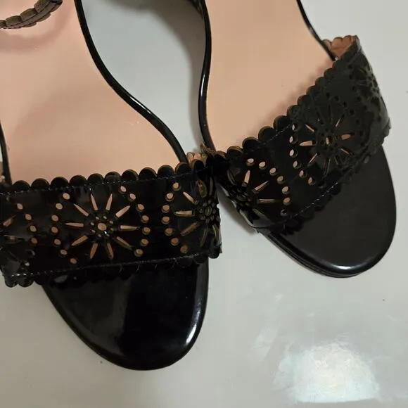 Kate Spade Iago Laser Cutout Wedge Sandals Black Patent Leather Size 9