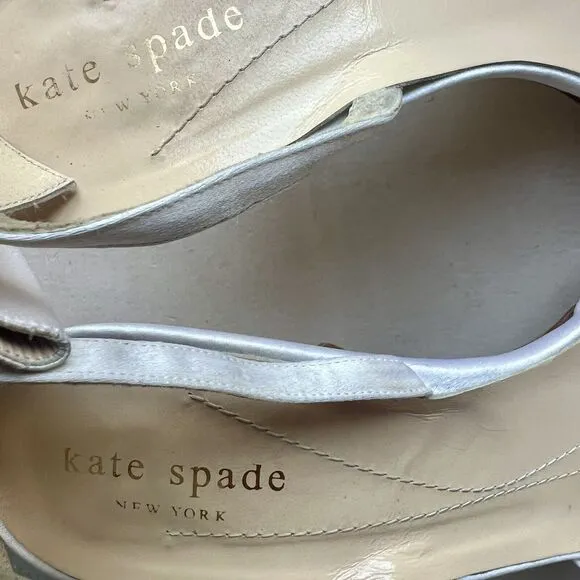 Kate Spade Ivory Satin Heeled Sandal Shoes w/ Bow on Slingback Women’s Size 8.5
