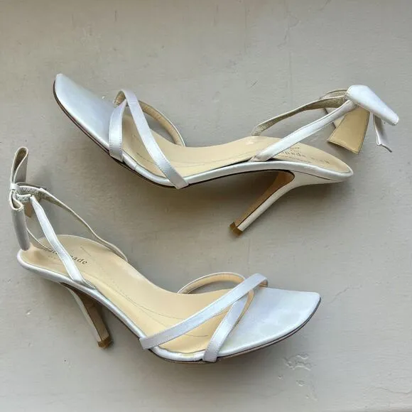 Kate Spade Ivory Satin Heeled Sandal Shoes w/ Bow on Slingback Women’s Size 8.5