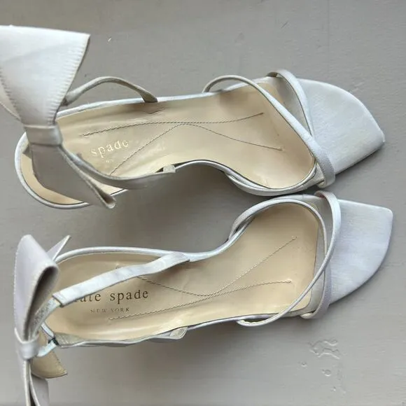 Kate Spade Ivory Satin Heeled Sandal Shoes w/ Bow on Slingback Women’s Size 8.5