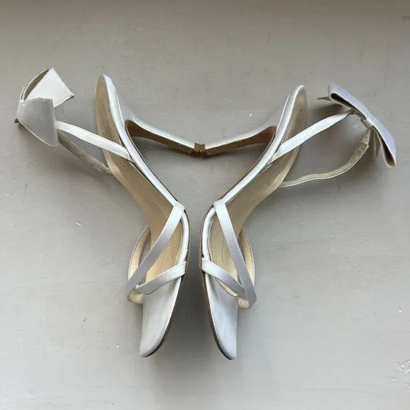 Kate Spade Ivory Satin Heeled Sandal Shoes w/ Bow on Slingback Women’s Size 8.5