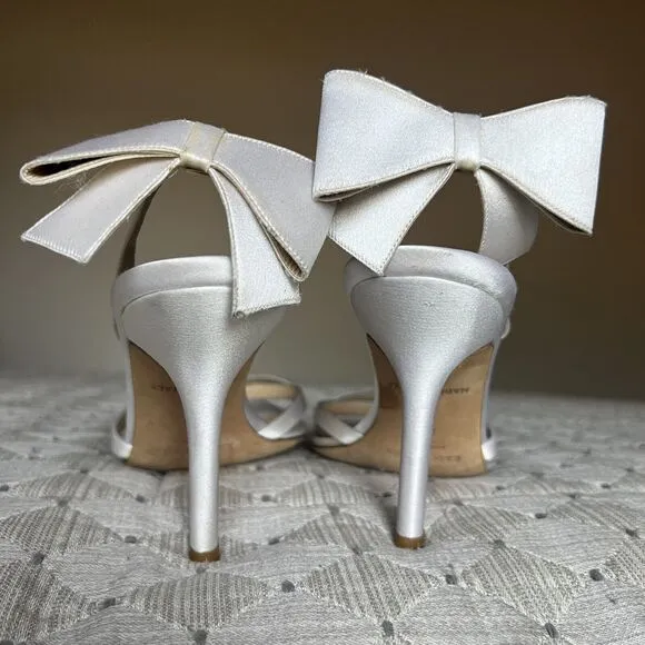Kate Spade Ivory Satin Heeled Sandal Shoes w/ Bow on Slingback Women’s Size 8.5