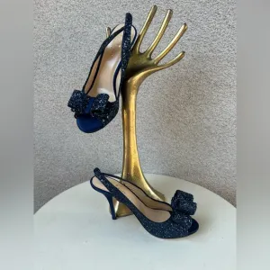 Kate Spade NY CHARM sling back shoes 3.5” heel navy blue glitter satin Sz 6B
