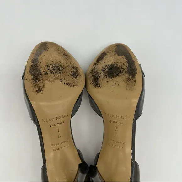 Kate Spade Raccoon Azeban High Heel Patent LeatherGrey Black Shoes Size 7B