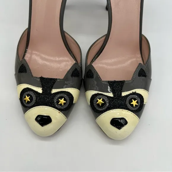 Kate Spade Raccoon Azeban High Heel Patent LeatherGrey Black Shoes Size 7B