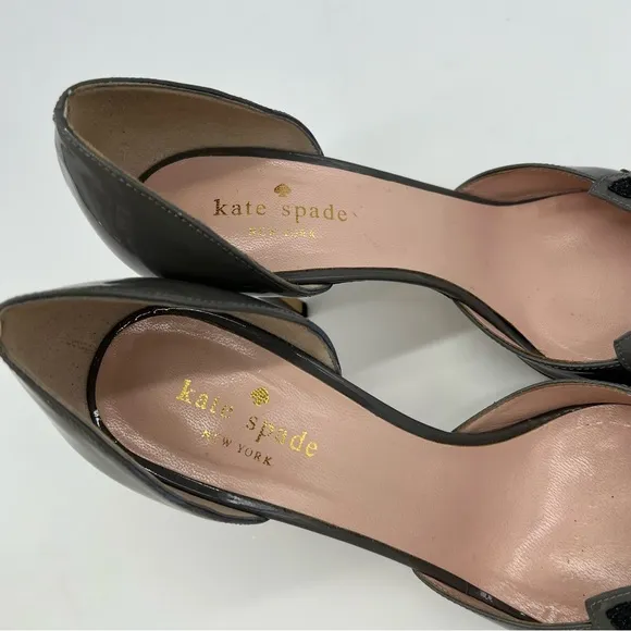 Kate Spade Raccoon Azeban High Heel Patent LeatherGrey Black Shoes Size 7B