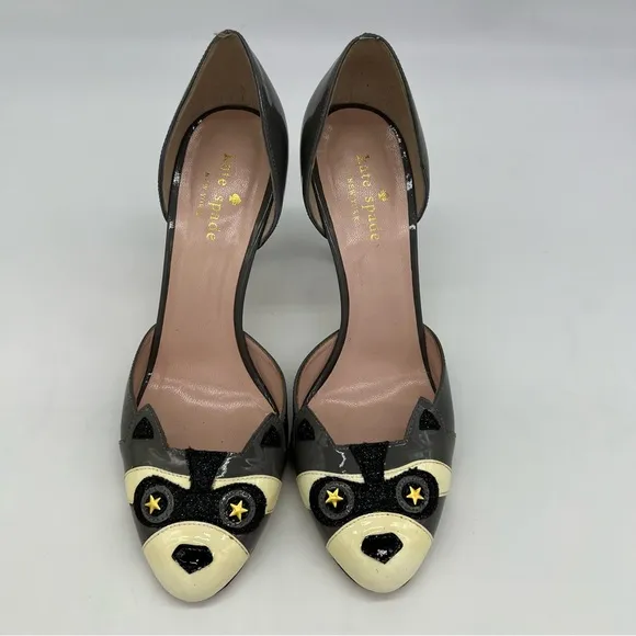 Kate Spade Raccoon Azeban High Heel Patent LeatherGrey Black Shoes Size 7B