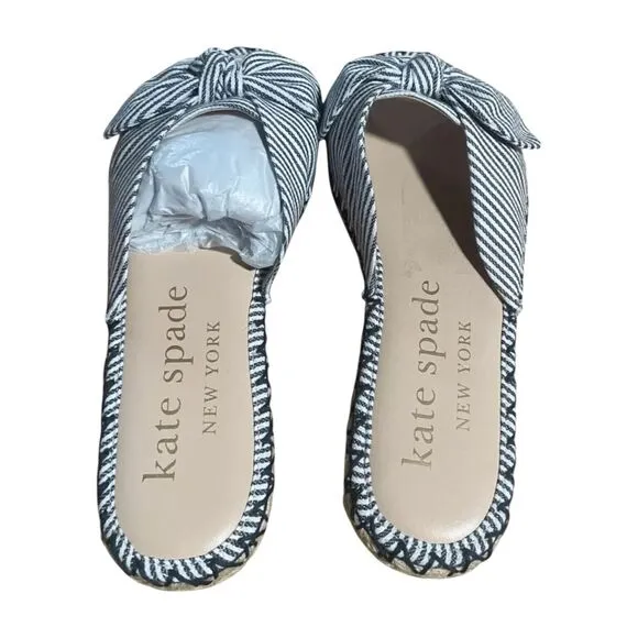 Kate Spade Saltie Shore Espadrille Blue/White Slip On Slide Sandal Sz 9B