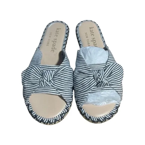 Kate Spade Saltie Shore Espadrille Blue/White Slip On Slide Sandal Sz 9B