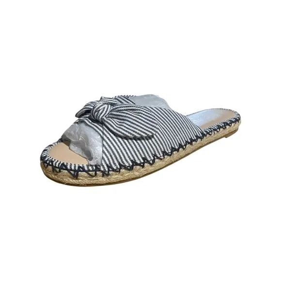 Kate Spade Saltie Shore Espadrille Blue/White Slip On Slide Sandal Sz 9B
