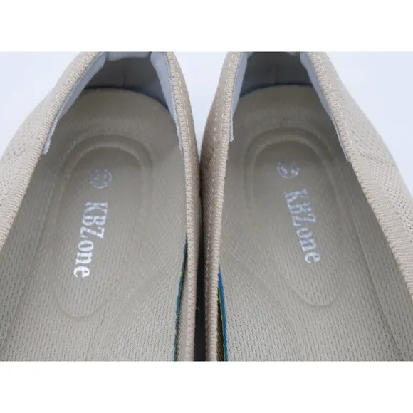 KBZone Shoes Womens 7.5 Beige Knit Flats Round Toe Slip On Casual Comfort Ballet