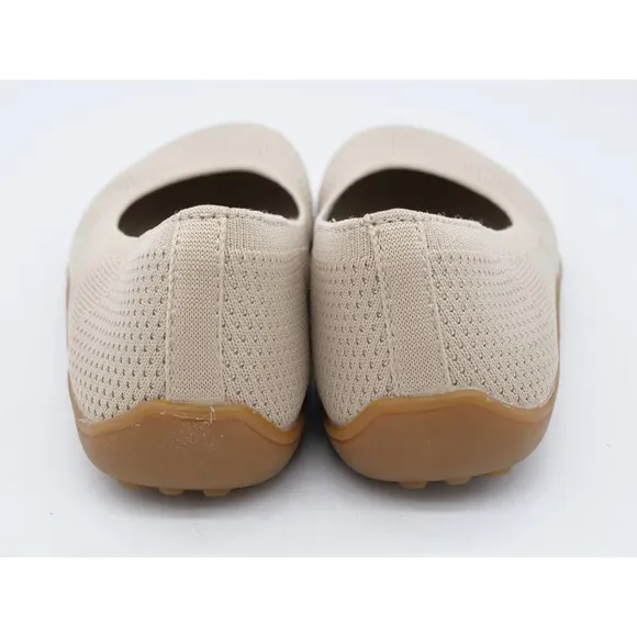 KBZone Shoes Womens 7.5 Beige Knit Flats Round Toe Slip On Casual Comfort Ballet