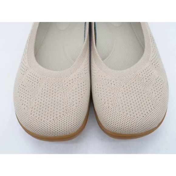 KBZone Shoes Womens 7.5 Beige Knit Flats Round Toe Slip On Casual Comfort Ballet