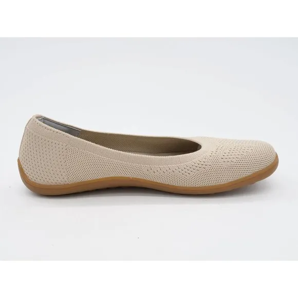 KBZone Shoes Womens 7.5 Beige Knit Flats Round Toe Slip On Casual Comfort Ballet