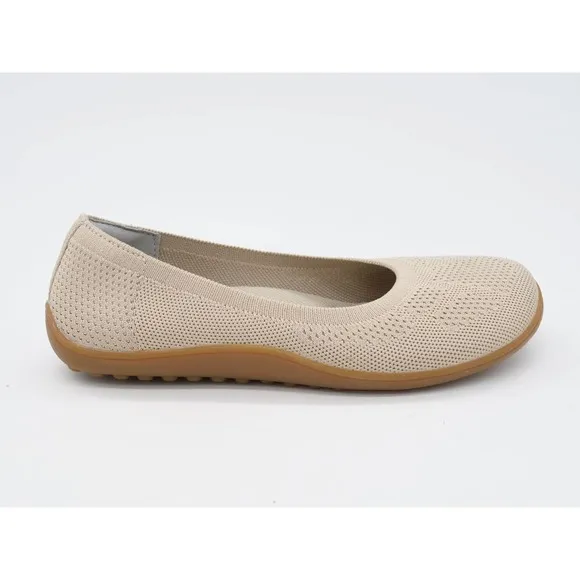 KBZone Shoes Womens 7.5 Beige Knit Flats Round Toe Slip On Casual Comfort Ballet
