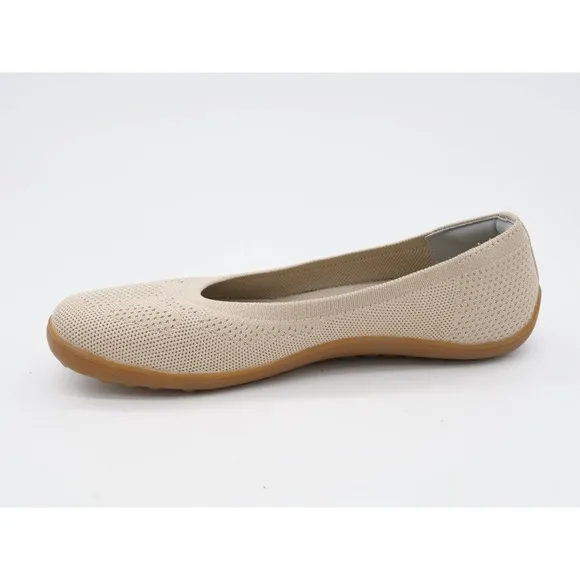 KBZone Shoes Womens 7.5 Beige Knit Flats Round Toe Slip On Casual Comfort Ballet