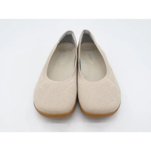 KBZone Shoes Womens 7.5 Beige Knit Flats Round Toe Slip On Casual Comfort Ballet