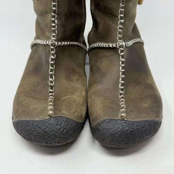 Keen Kaley Winter Boots Womens 10 Green Leather Faux Shearling Lined Toggle Zip