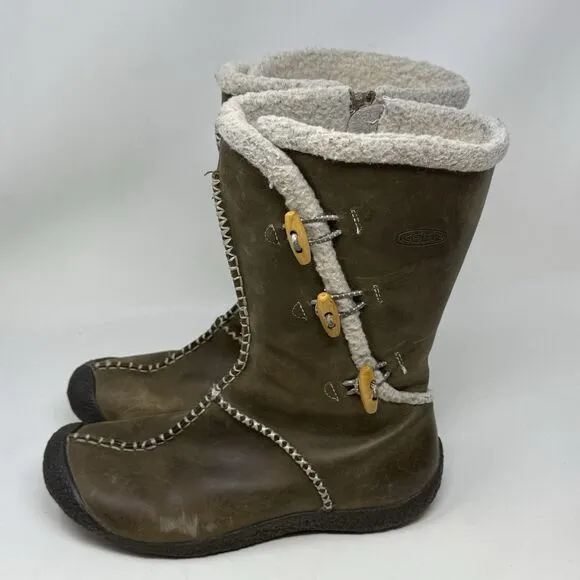 Keen Kaley Winter Boots Womens 10 Green Leather Faux Shearling Lined Toggle Zip