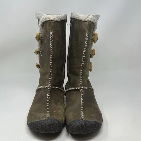 Keen Kaley Winter Boots Womens 10 Green Leather Faux Shearling Lined Toggle Zip