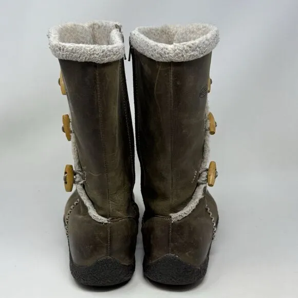 Keen Kaley Winter Boots Womens 10 Green Leather Faux Shearling Lined Toggle Zip