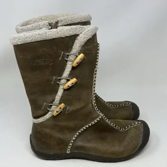 Keen Kaley Winter Boots Womens 10 Green Leather Faux Shearling Lined Toggle Zip