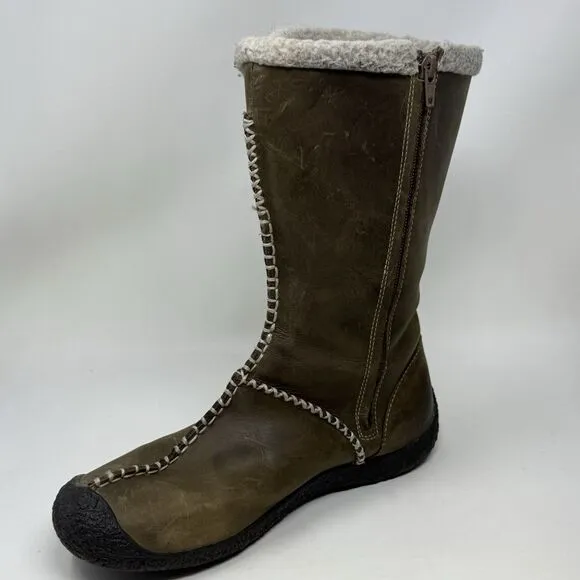 Keen Kaley Winter Boots Womens 10 Green Leather Faux Shearling Lined Toggle Zip