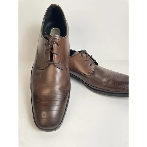 Kenneth Cole Dress Shoes Mens 10 M Brown Leather Set Your Clock Derby Oxford