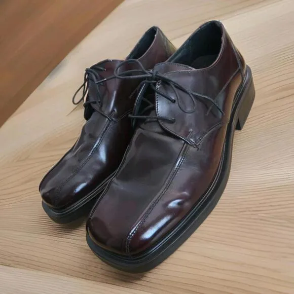 Kenneth Cole Reaction Cognac Leather Dress Shoes Square Toe Mens 9 Worn Once